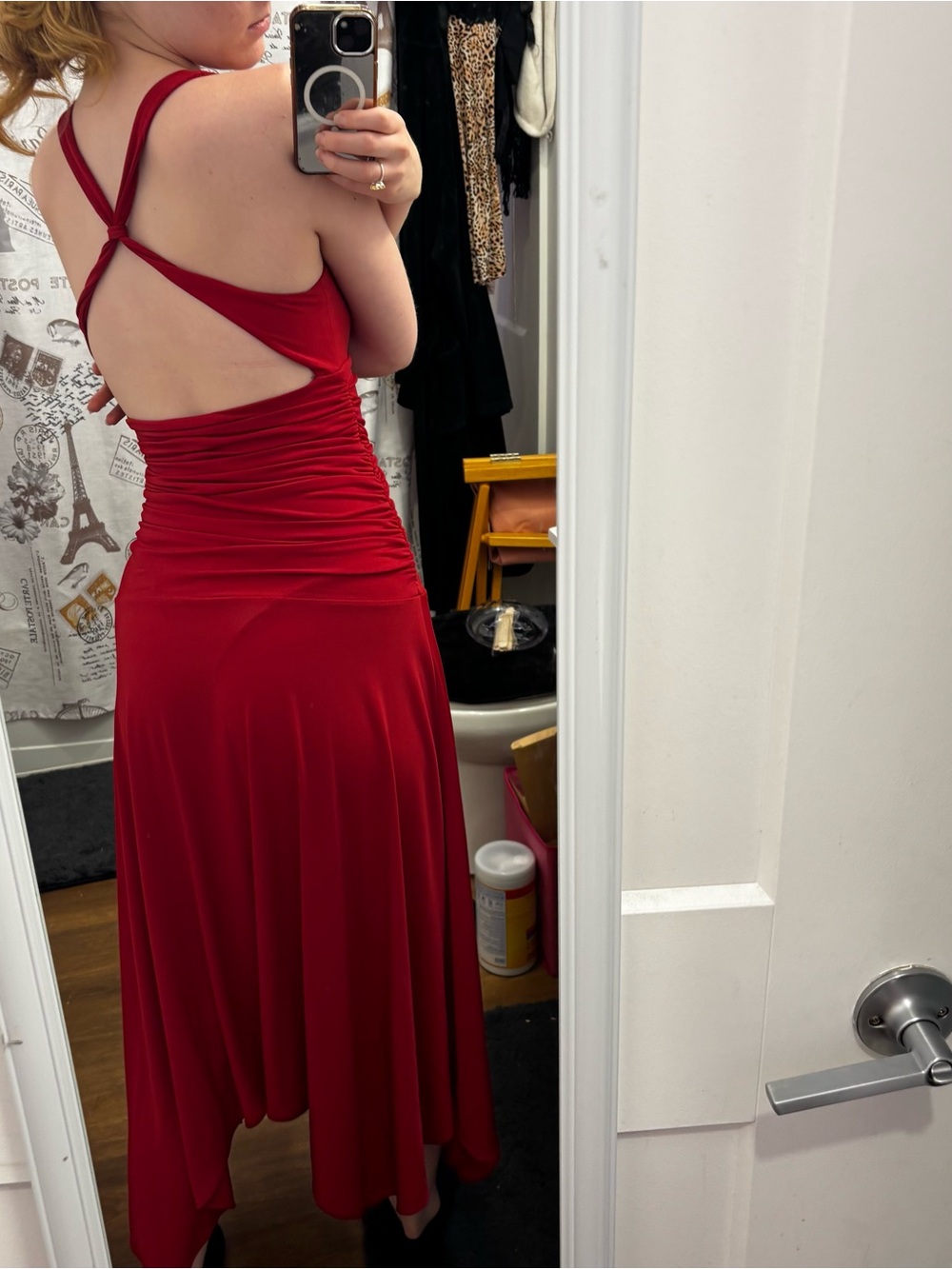 BCBGMaxAzria Red Sleeveless V-Neck Midi Dress - Picture 5 of 11